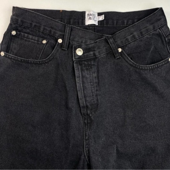 Princess Polly Holly Asymmetric Ripped Leg Jeans Black Sz 8 - Picture 4 of 6